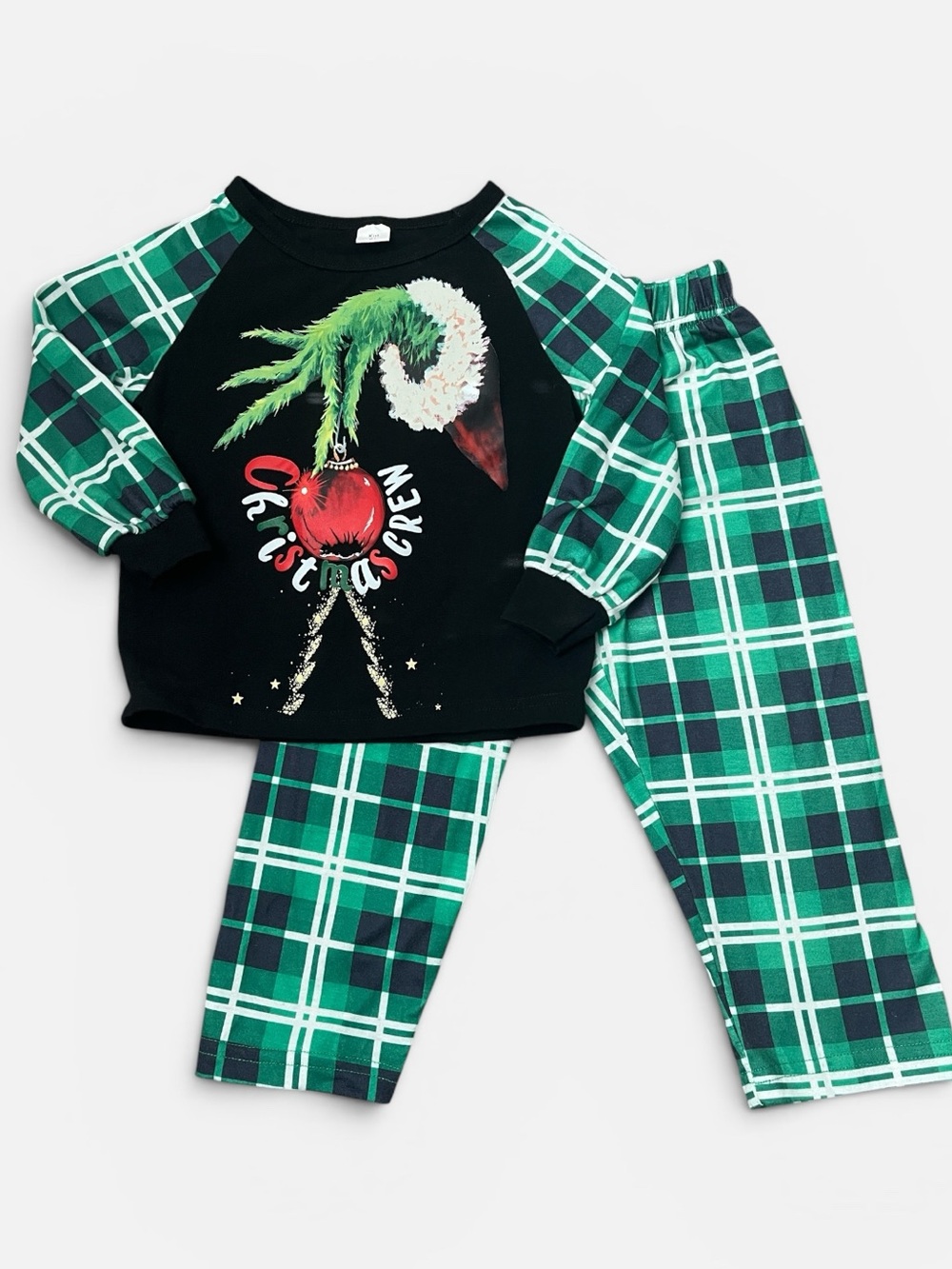 Grinch Christmas Ball Green Plaid Print Holiday Pajamas - Size 2T
